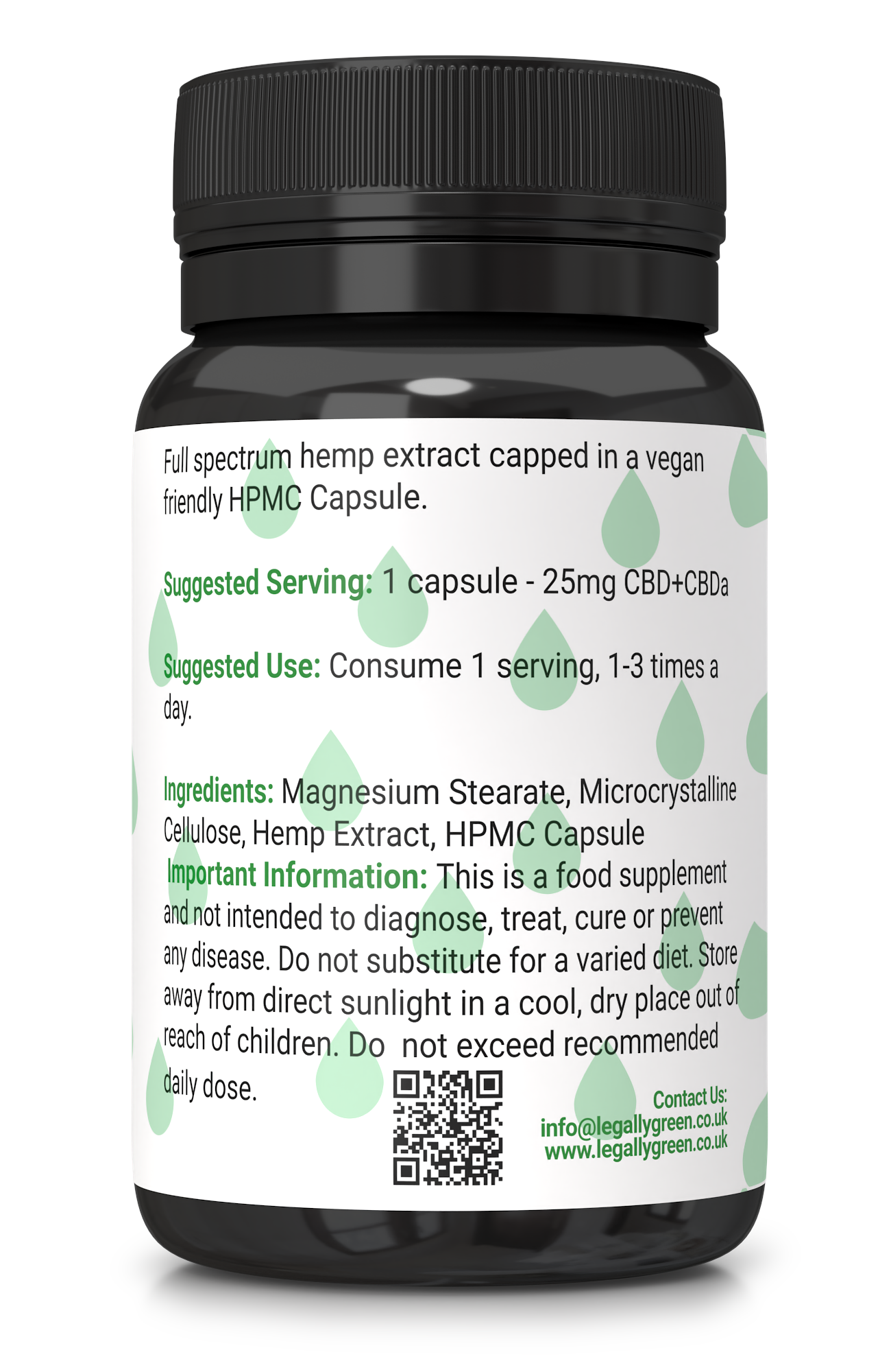 Legally Green Raw Hemp Extract Capsules 30 x 25mg – 750mg CBD+CBDa