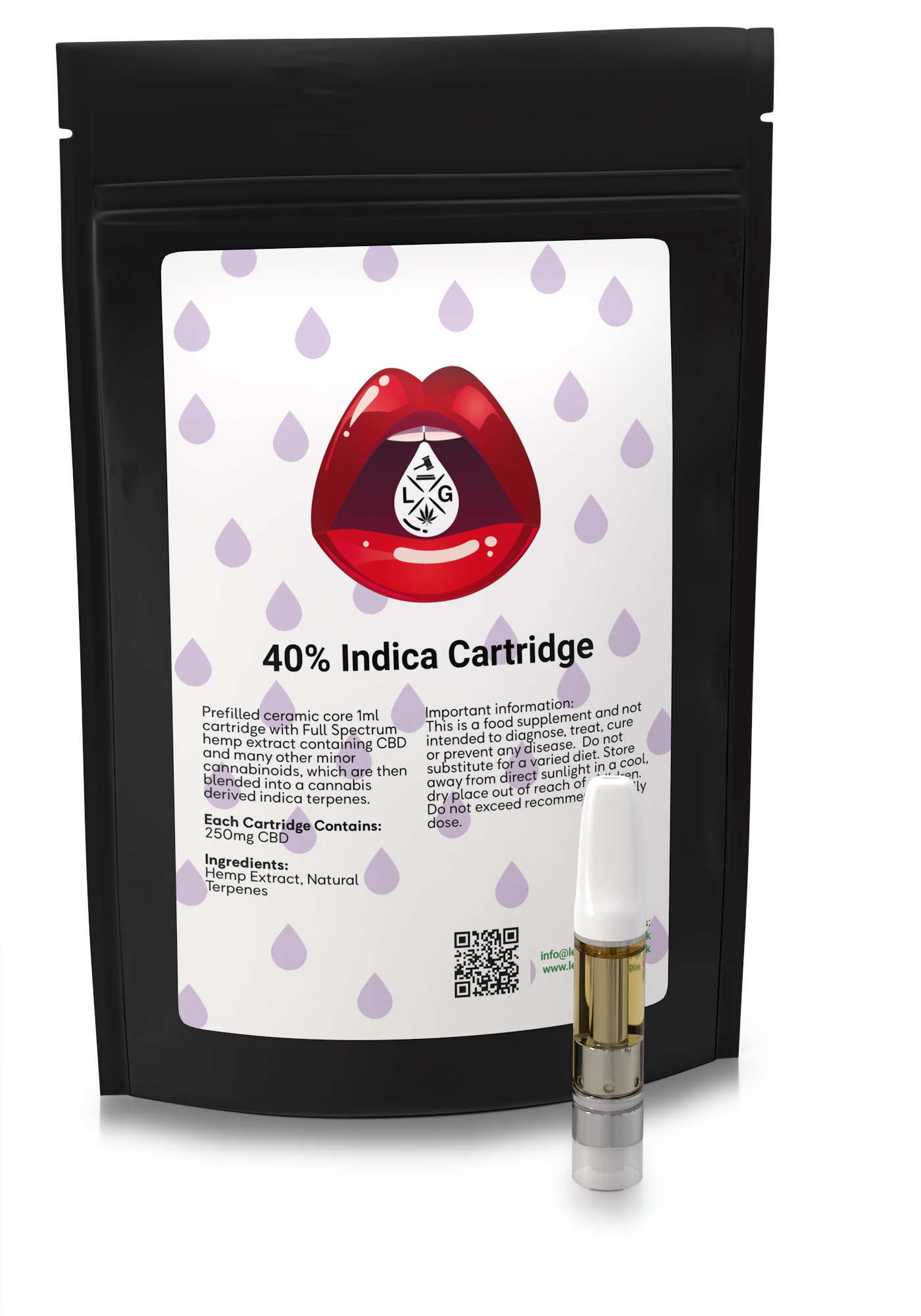 Legally Green Indica Vape Cartridge CBD 220mg CBG 90mg – 0.5ml