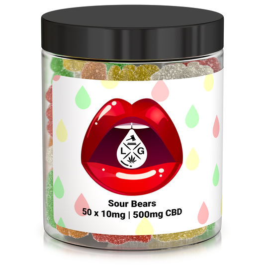 Legally Green Vegan CBD Mixed Fruit Sour Gummy Bears 50 x 10mg – 500mg